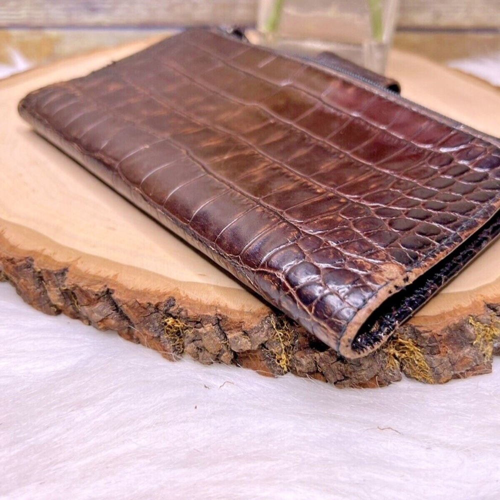 Vntg Brighton Brown Croc Embossed Leather Wallet Folder Folio Journal Case Cover - Picture 8 of 11